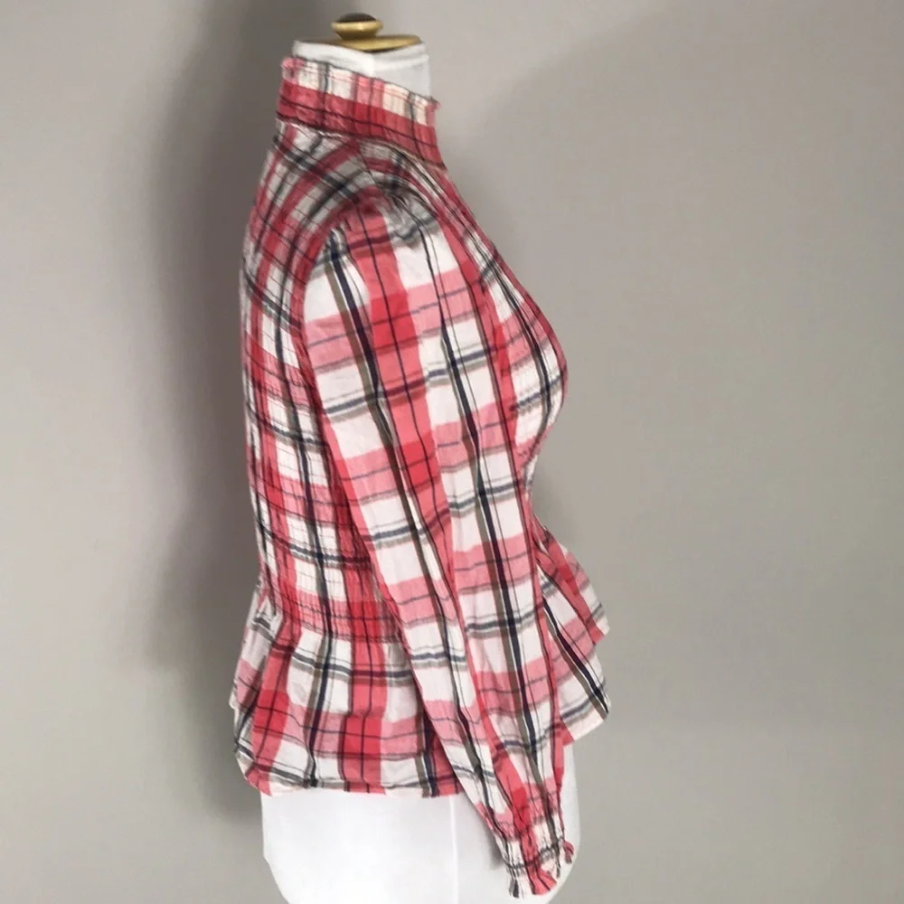 Zara woman plaid long sleeve spring elastic fitted shirt, women’s size small